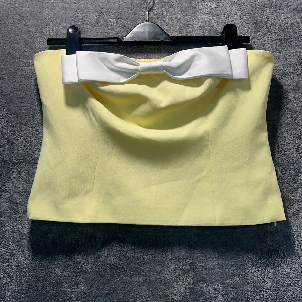 NWT NEW ASTR The Label Yellow Strapless Bow Front Tube Top Size XL